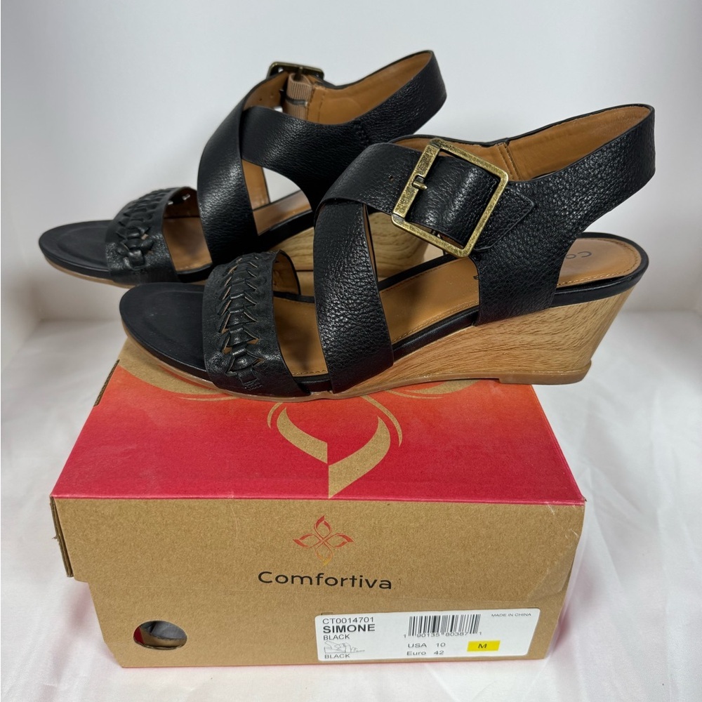 Comfortiva Simone Black Leather Strappy Sandals 10M - Picture 5 of 8